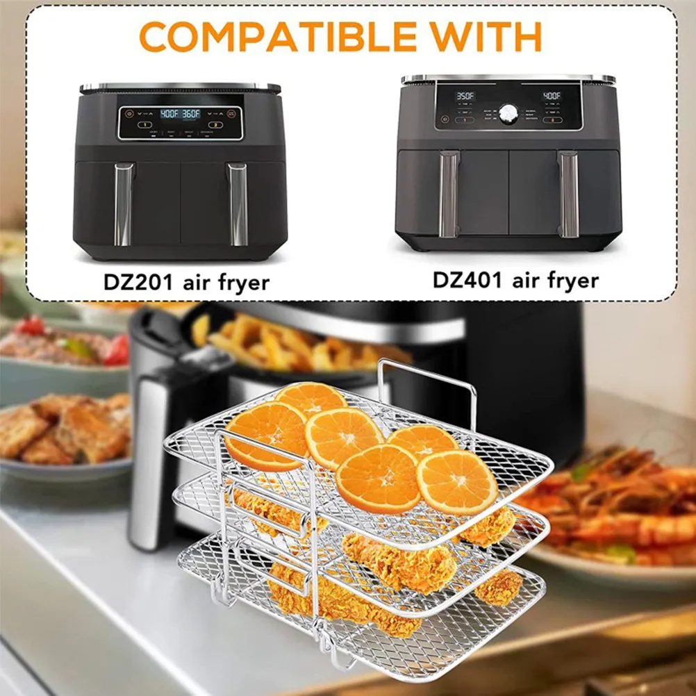 Multi-Layer Air Fryer Grill Rack Stainless Steel Three-Layer Stackable Dehydration Stand Cooking Accessories Kitchen Gadget Air
