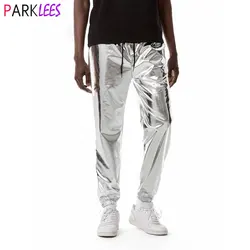 Mens Shiny Silver Metallic Jogger Sweatpants Hip Hop Wet Look Trousers Men Club Party Festival Prom Streetwear Pantalones Hombre