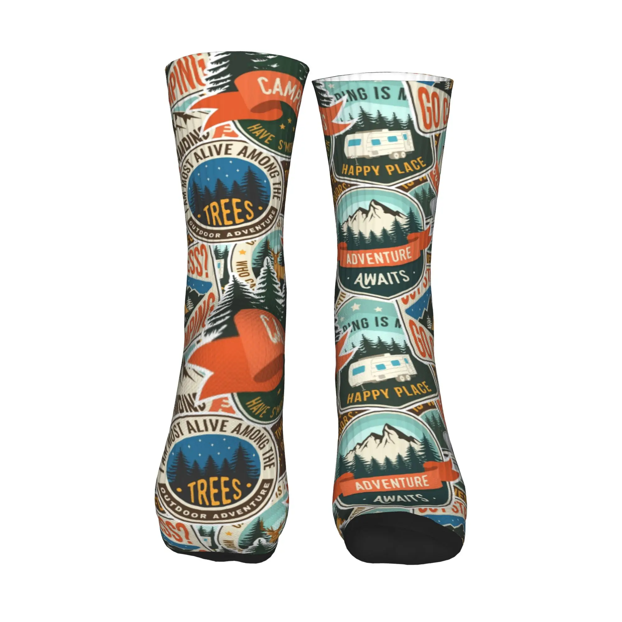 Fashion Men's Vintage Mountain Camp Badge Outdoor Seamless Print Dress Socks Unisex Breathbale Warm 3D Printed  Crew Socks view 2