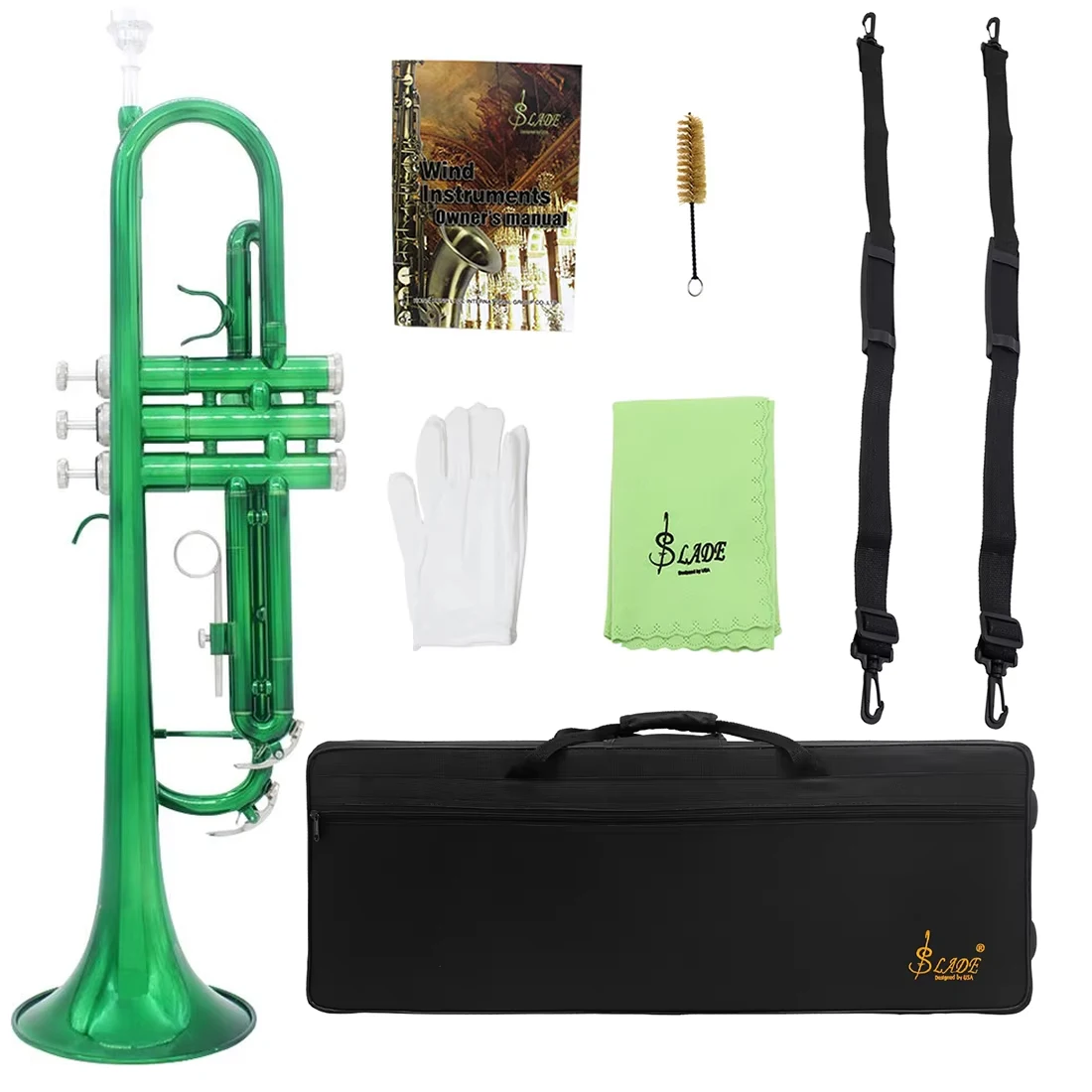 Green Trumpet Musical Instrument B-flat Brass Wind Instrument Children Trumpet Performance Student Grade Examination Beginners