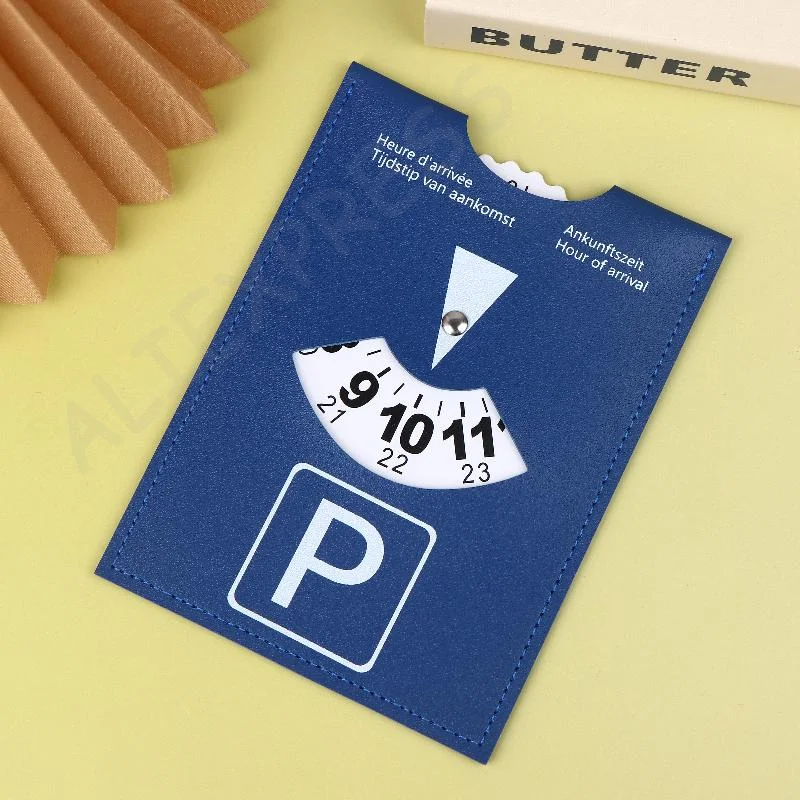 

Durable 4-Language Car Parking Disc in Blue PU Leather - Universal European Design