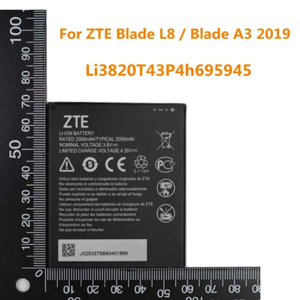Li3820T43P4h695945, 100% новый оригинальный аккумулятор для телефона ZTE Blade L8 / Blade A3 2019, 2050 мАч, высококачественные аккумуляторы