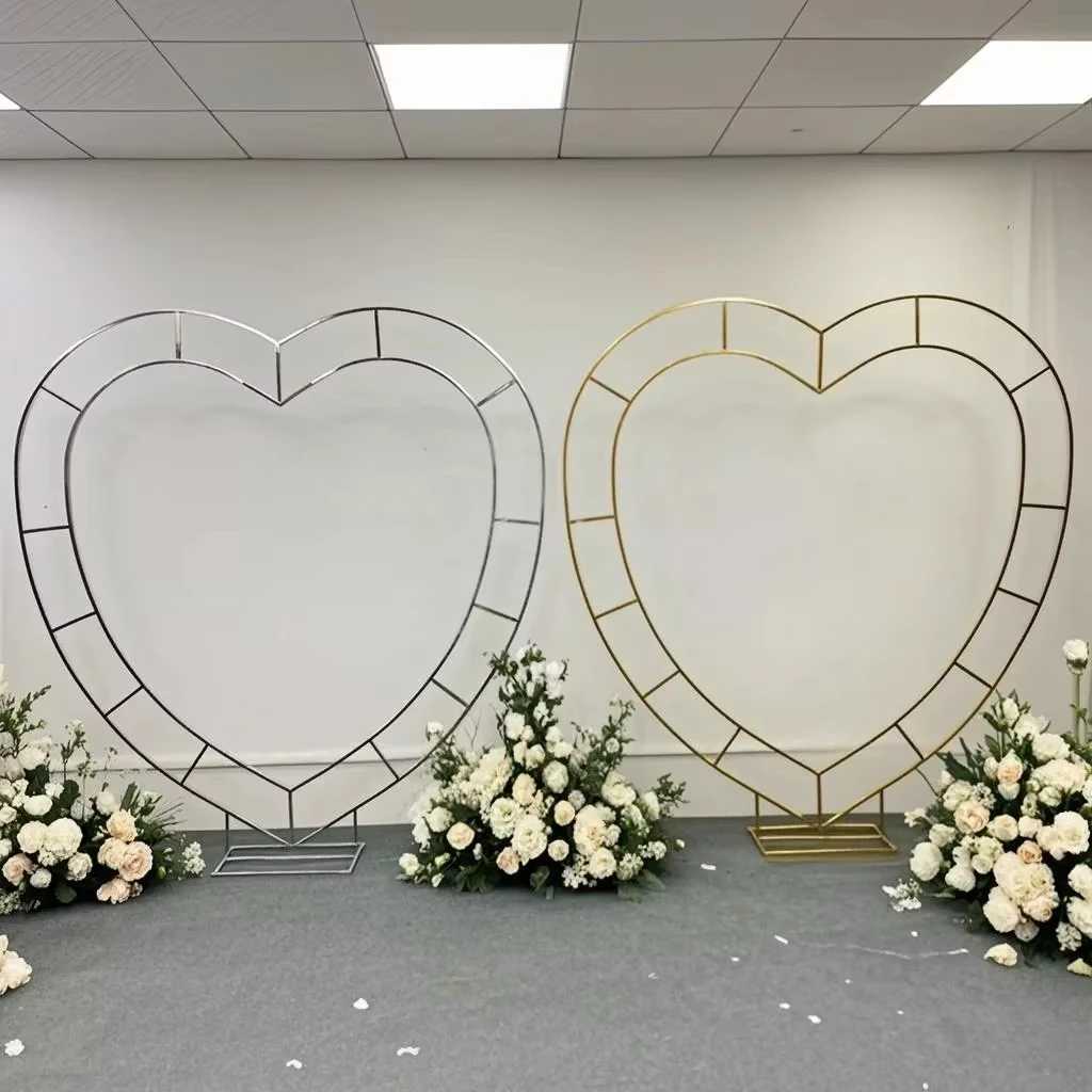 1pcs Wedding Arches Props Iron Art Heart shaped Background Decoration Stage Arrangement Creative Double Ring Love Stand