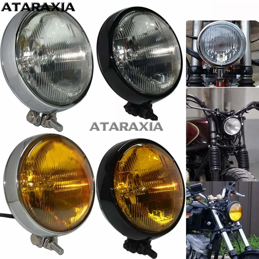 

Motorcycle Headlight Motorbike Headlamp High/Low Round Sealed Beam Lamp Head Light For Harley Bottom Mount Cafe Racer Bobb