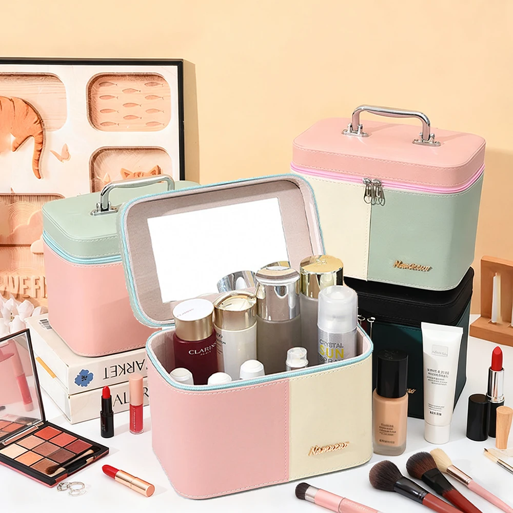 

Portable Large-capacity PU Leather Cosmetic Box Travel Cosmetic Bag Makeup Organizer Bag Nail Case Jewelry Box for Ladies