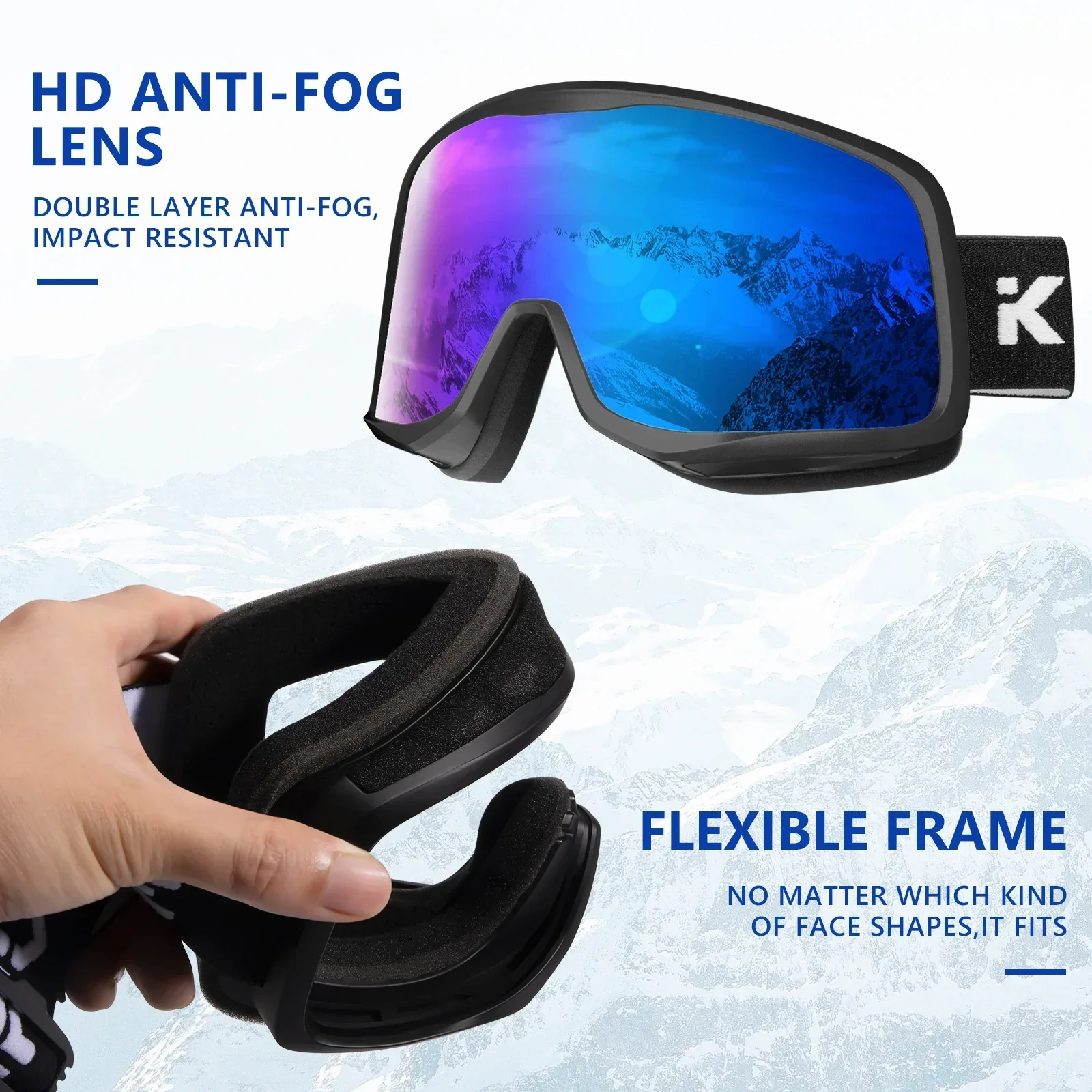 Kapvoe UV400 lunettes de neige Ski snowboard lunettes de soleil masque de Ski pour hommes femmes Anti-buée lentille Kit Protection motoneige lunettes