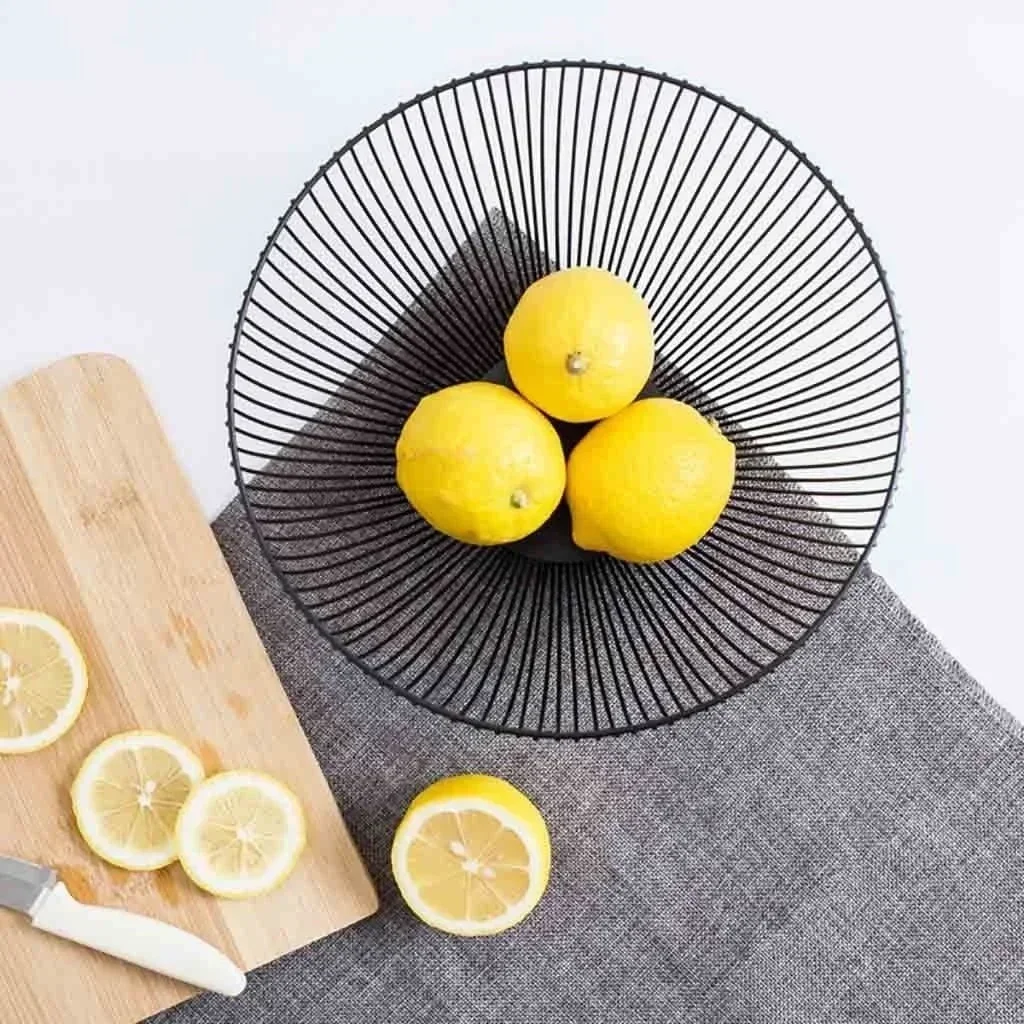 Large Household Solid Color Storage Basket Black Table Decor Metal Dish Kitchen Fruit Bowl Food Baskets Bread Bowl Iron Shape