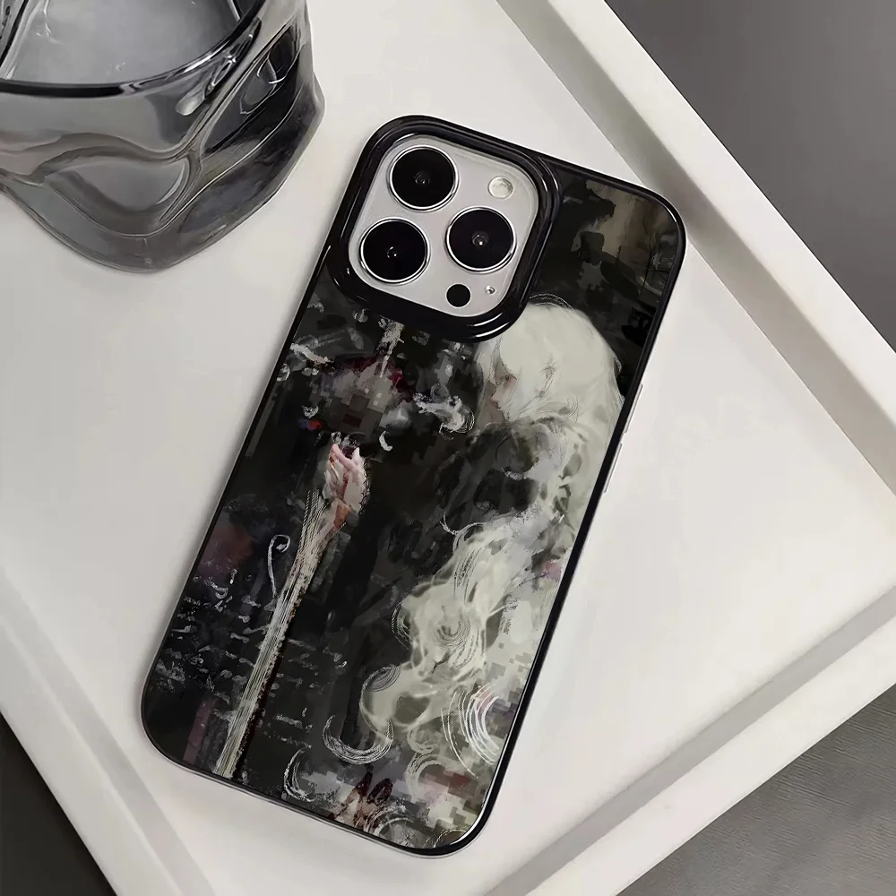 White Hair Witch & Medieval Artistic Painting Sword Phone Case For iPhone 16 15 14 13 12 11 Pro XS M