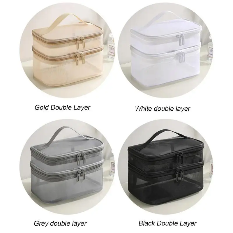 Portable Travel Toiletry Bag Large Capacity Cosmetic Storage Bags With Handle Portable Double Layers Makeup Bag For Women