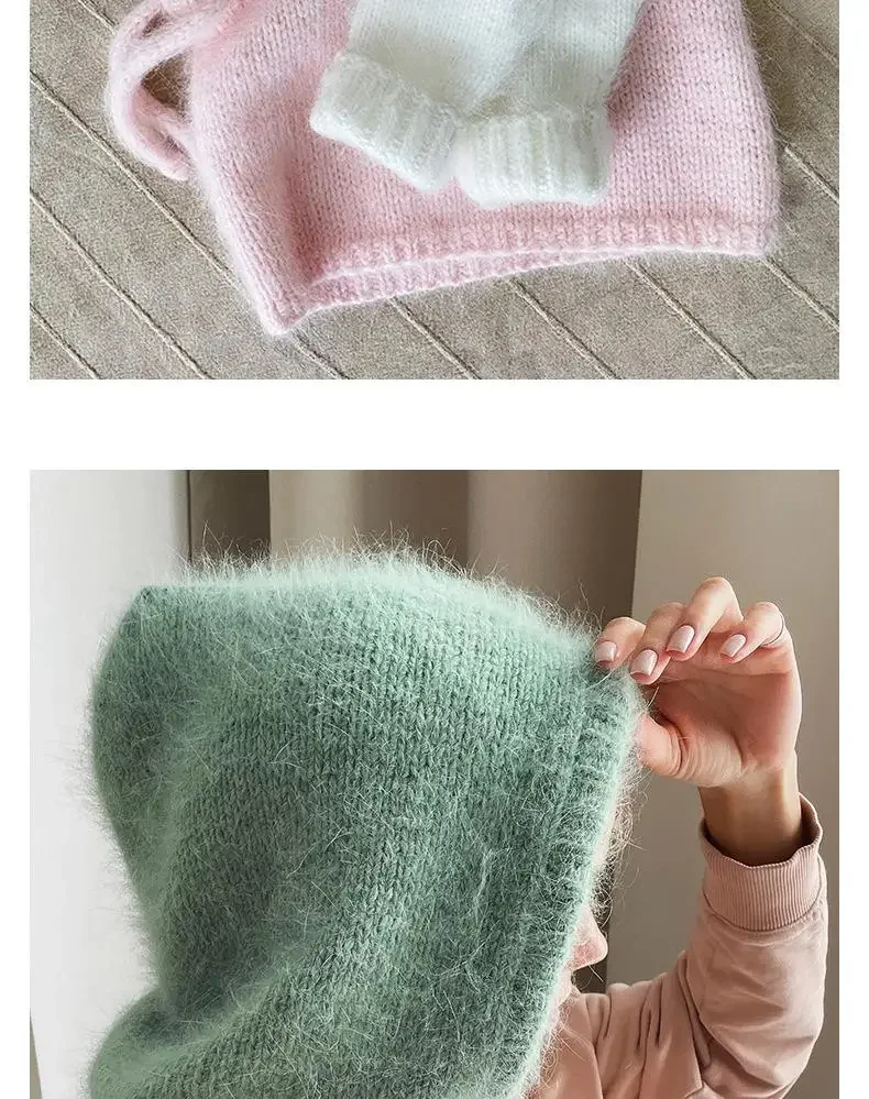 Wintermützen für Damen und Mädchen, warmer Kapuzenschal, Beanie für Damen und Jugendliche, Sturmhaube, Stricken, Totenkopfmütze, Ohrenklappe – Detail 10