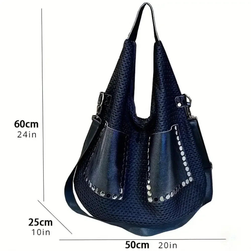 Retro mesh handbag, large capacity shoulder bag, punk style rivet stray bag, large women's bag