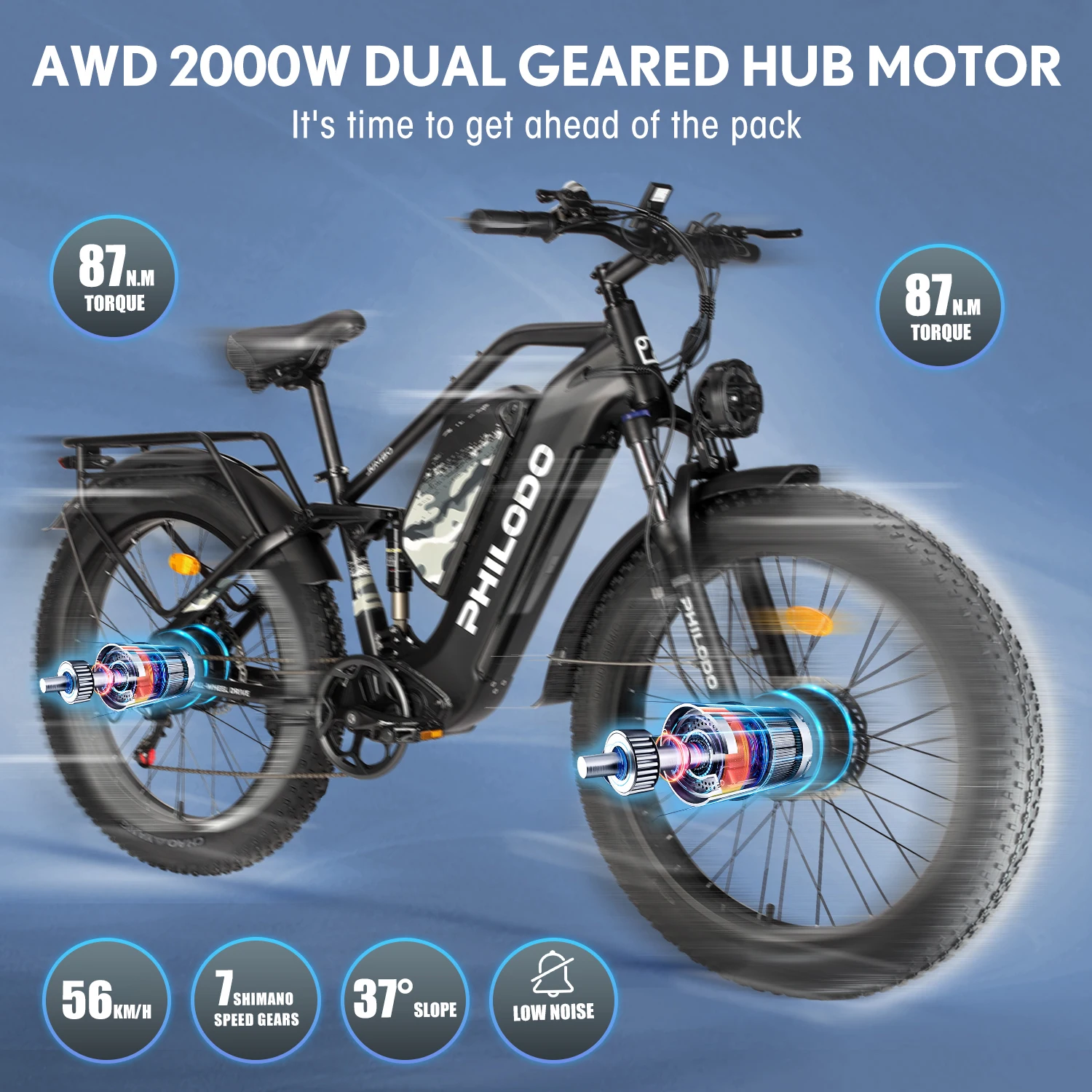Bicicleta eléctrica de 3000W de potencia máxima, 48V46AH, batería dual extraíble, freno hidráulico, bicicleta eléctrica con neumáticos todoterreno de 26*4 pulgadas, bicicleta eléctrica de montaña para adultos con suspensión completa.