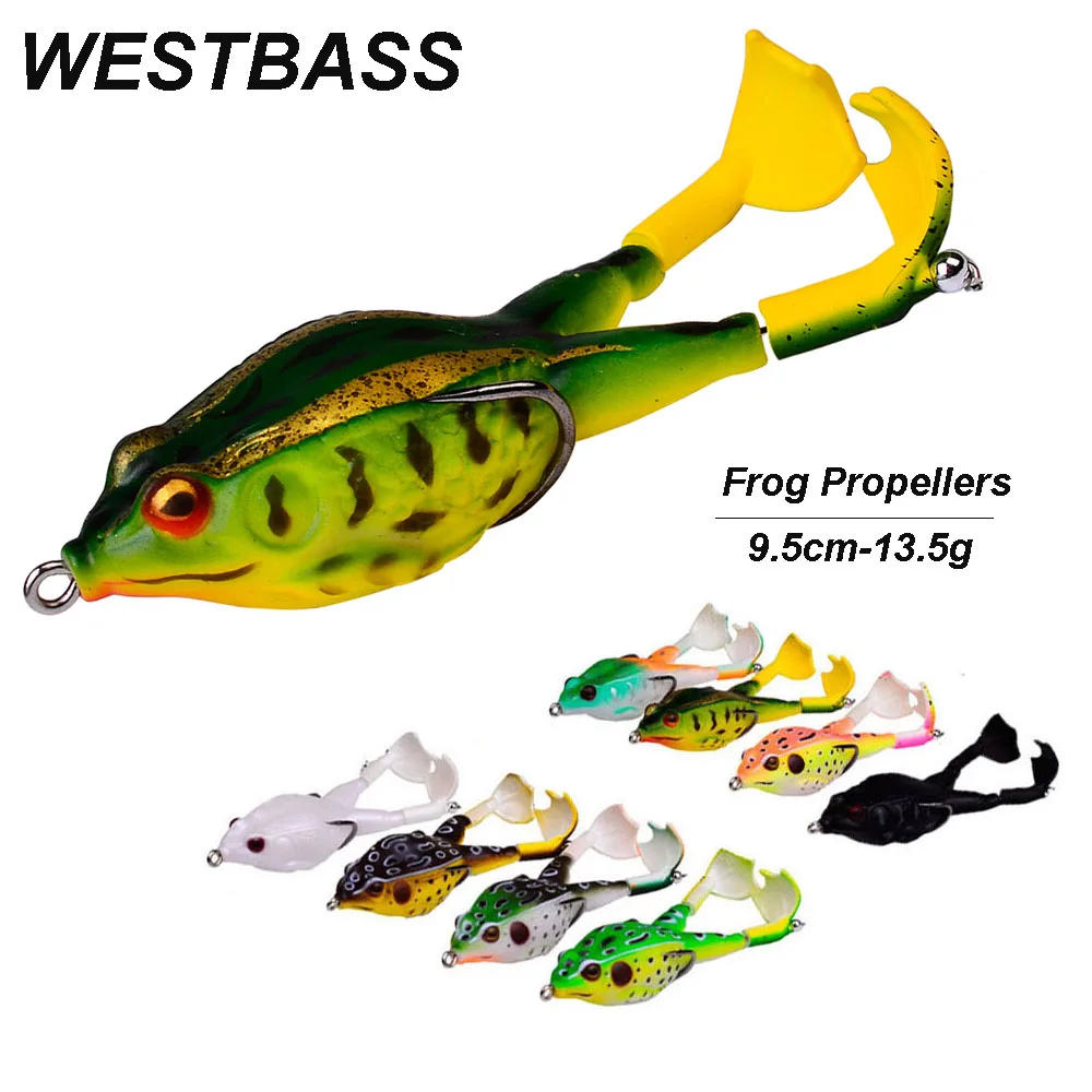 WESTBASS 1PC Frog Propeller Bait 95mm-13.5g Soft Fishing Lure Rubber Swimbait Floating Wobbler gummi fische leurre souple peche