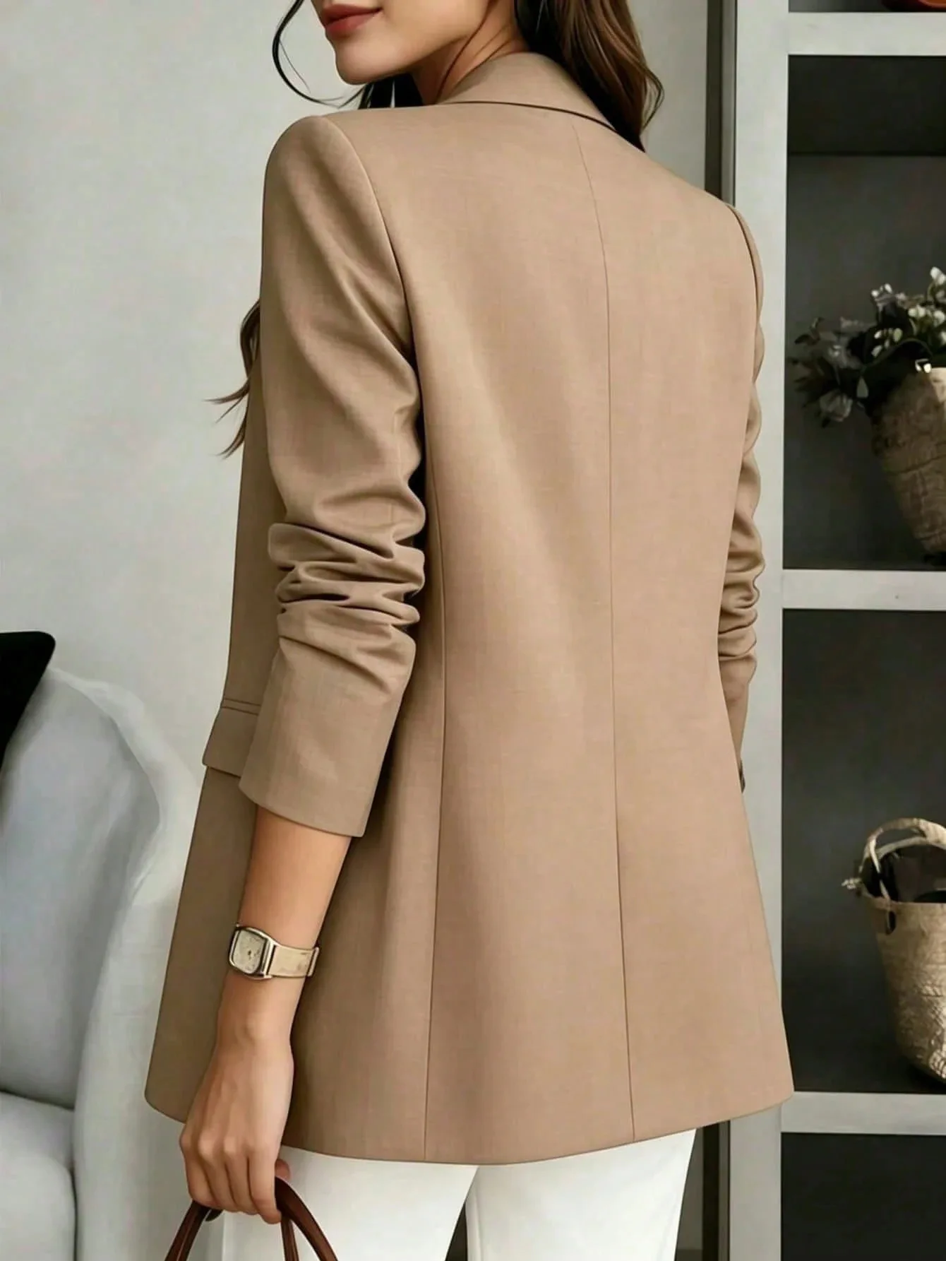 Damen-Blazer mit Reverskragen, Ein-Knopf-Verschluss, Langarm-Jacke mit Scheintaschen, Elegante Büro-Business-Formelle Oberbekleidung – Detail 8