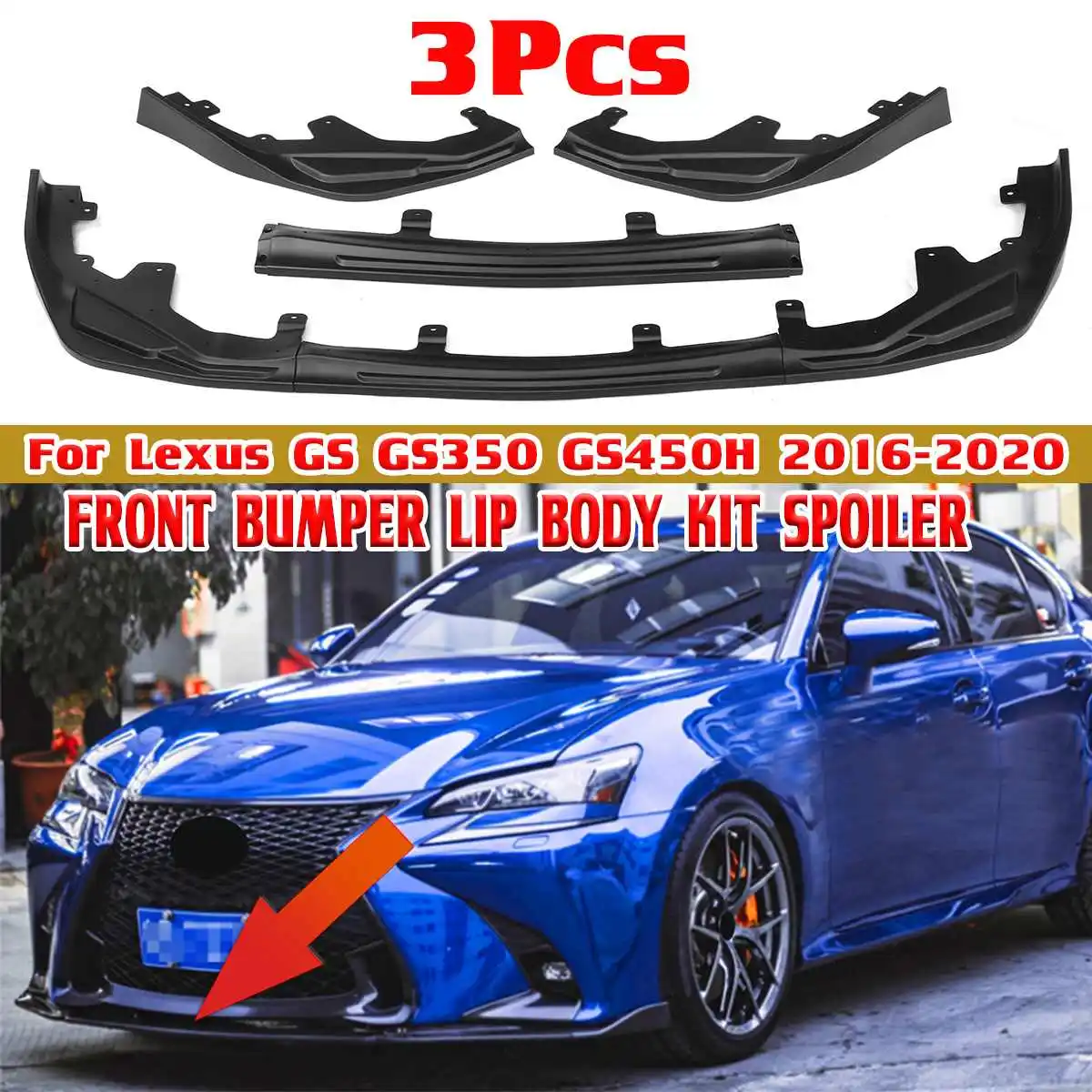 Car Front Bumper Splitter Lip Spoiler Body Kit For Lexus GS GS350 GS450H 2016-2020 Bumper Diffuser Guard Deflector Lips Cover