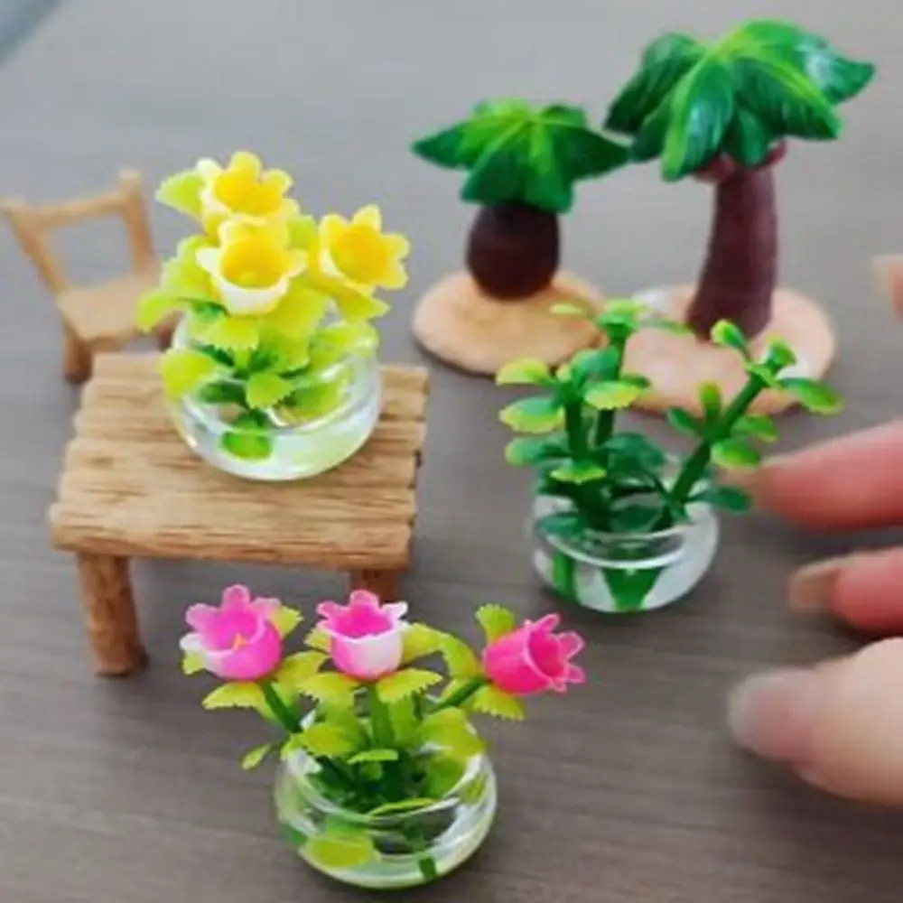 Alta qualidade 1:12 casa de bonecas em miniatura 9 cores vaso de simulação de plástico verde luo planta em miniatura decorações de casa de bonecas acessório