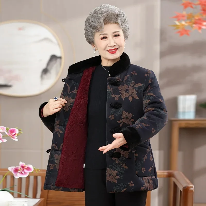 Elderly People Thicken Cotton Padded Jacket Winter Coat Middle-aged Women Warm Clothes Grandma Outwear Mother Quilted Jackets