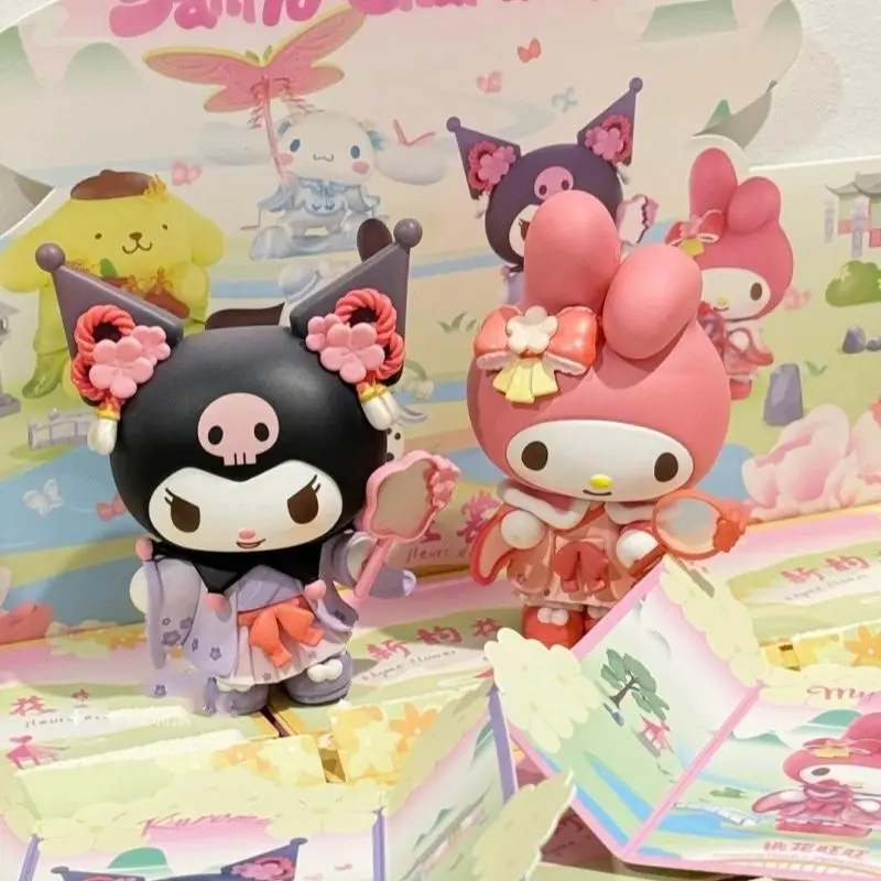 Sanrio nueva serie de flores de rima caja ciega Kawaii Kuromi Pochacco Cinnamoroll Melody caja misteriosa muñeca bolsa sorpresa decoración juguete para regalo