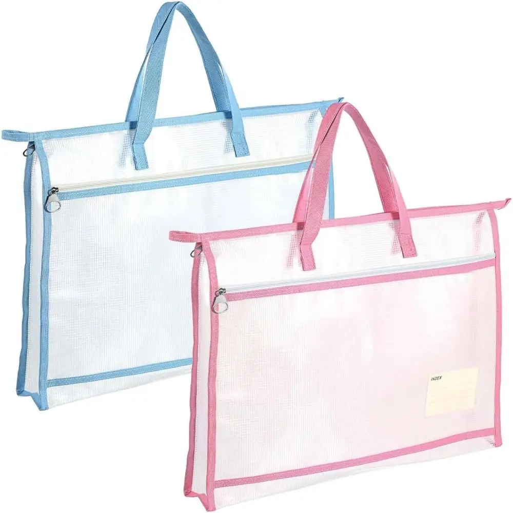 with Zipper and Handle A3 Project Bag Mesh PVC Multifunctional Mesh Art Bag Waterproof Large Capacity Storage Bag