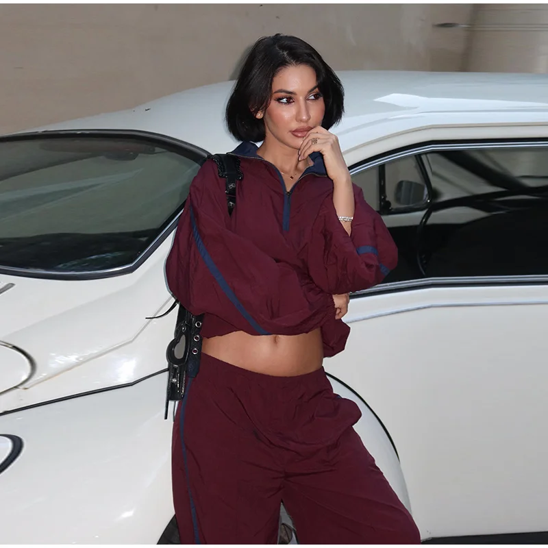 Halb-Reißverschluss Oversize-Mäntel für Damen, Street-Style Stehkragen, Laternenärmel, Paneelierte Lose Passende Jacken, Schicke Damen-Oberbekleidung – Detail 4
