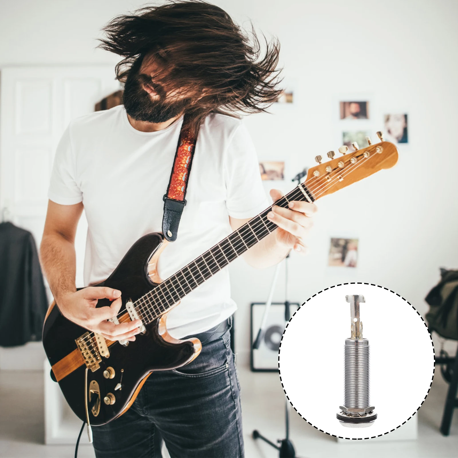 

Electric Bass Interface Output Jack Silver Color Stereo Audio Plug Socket Replacement Part for Guitar Bass