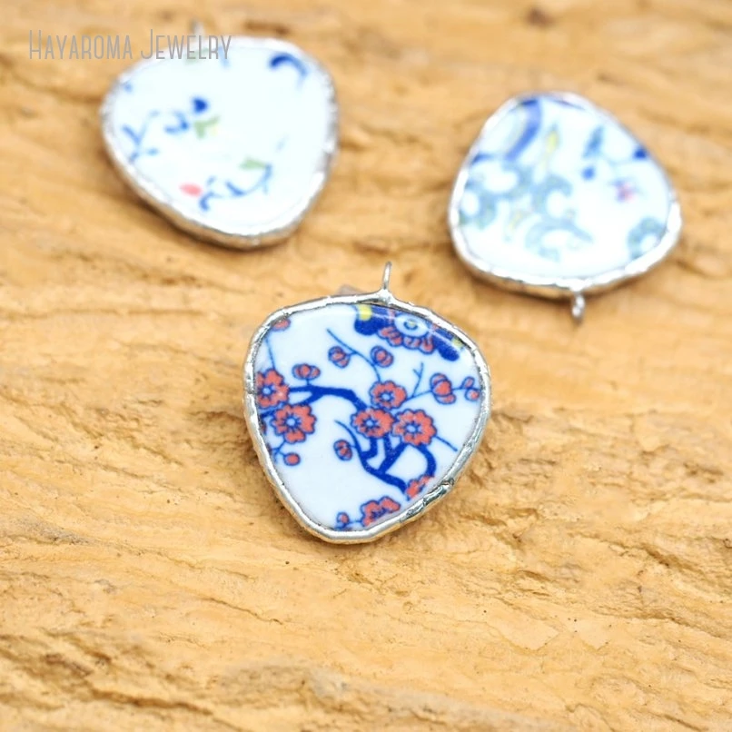 10Pcs Tin Alloy Wholesale Jewelry Handmade Soldered Ceramic Geometric Free Form Pendant PM50667