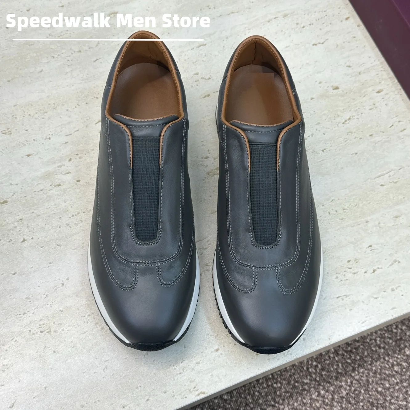 Men Vintage Smooth & Suede Leather Slip On Sneakers Color Block Platform Sole Durable Comfort Lightweight Office Casual Shoes