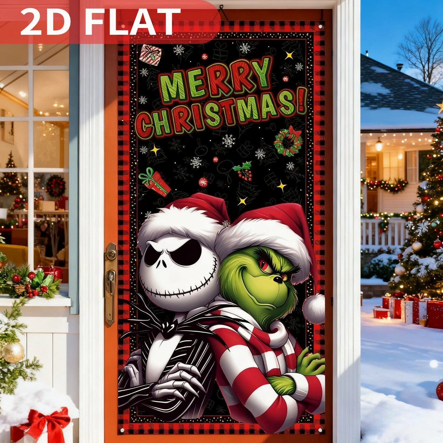 1 Stück Frohe Weihnachten Türabdeckung Weihnachten Fotohintergrund 3x6FT, Polyester, Partydekoration und Zubehör, Outdoor/Indoor Hängeschilder