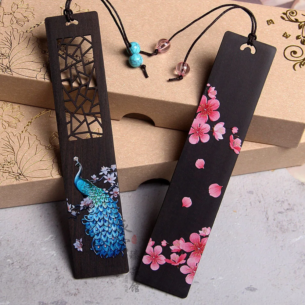 Ebony Bookmark Creative Cute Cherry Plum Blossom Book Accessories Student Reading Mark Tassel Pendant Book Page Clip Stationery