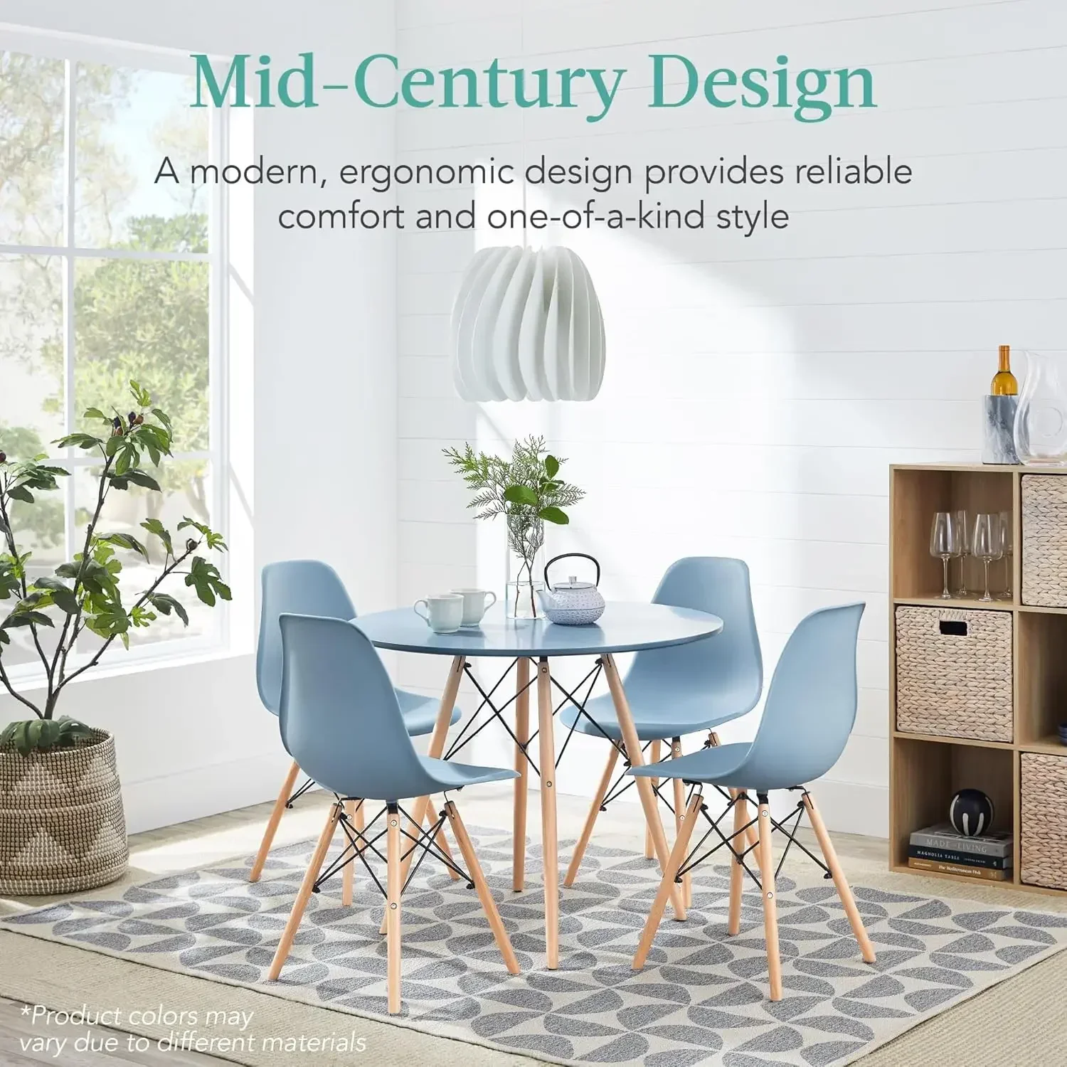 Products 5-Piece Dining Set, Compact Mid-Century Modern Table & Chair Set for Home, Apartment w/ 4 Chairs, Plastic Seats, Wooden