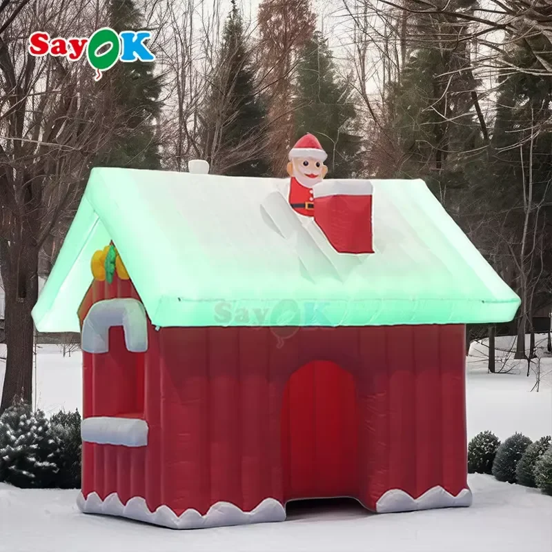 Sayok LED Light Oxford Cloth Blow up Christmas Grotto Santa Decorations Inflatable Tent with Blower