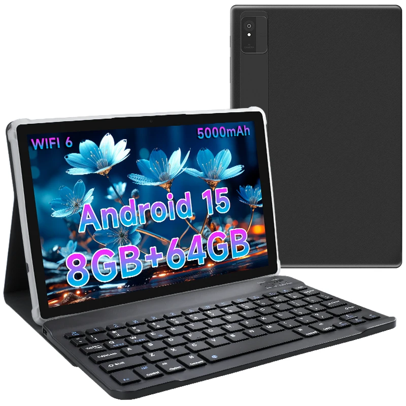 Tablettes Android 10,1 pouces, tablettes Android 15 avec 64 Go + 8 (4 + 4 Expand) GB, tablette WiFi avec écran tactile IPS, double haut-parleurs stéréo