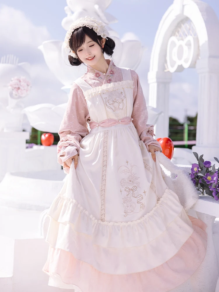 

Chuan Dai Timel: Женское платье Ханьфу с вышивкой розовой камелией, с воротником, осенне-зимняя мода