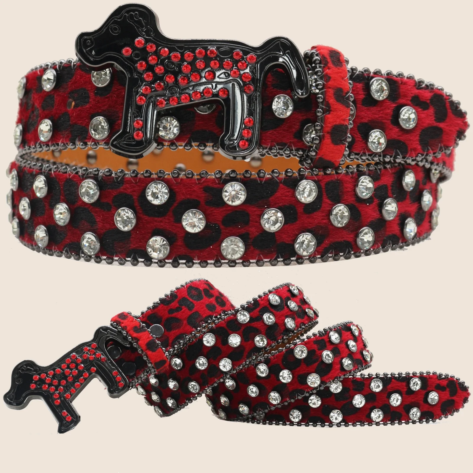 

Модный ремень с пряжкой из стразов в стиле панк, ремень с пряжкой из искусственной кожи с блестящими кристаллами и пряжкой для собак, джинсовый ремень с леопардовым принтом и заклепками.