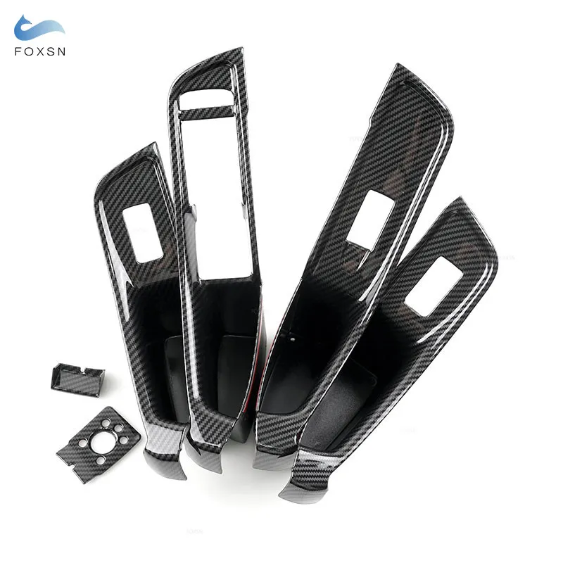 LHD For Audi A3 8V 2015 - 2020 ABS Carbon Fiber Texture Door Window Switch Button Frame Doors Armrest Panel Cover Trim