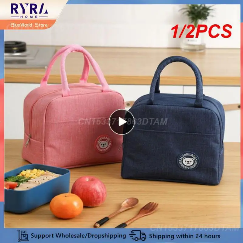 1/2PCS Portable Lunch Bag Thermal Insulated Lunch Box Tote Cooler Handbag Bento Pouch Dinner Container Food Storage Bags for