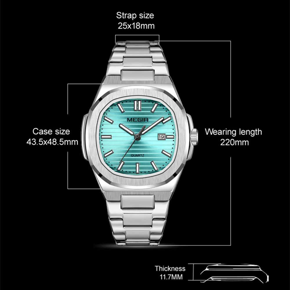 New Launches MEGIR 1084 Sports Luxury Men's Watch Stainless Steel Band Calendar Luminous Hands Waterproof Quartz Watches