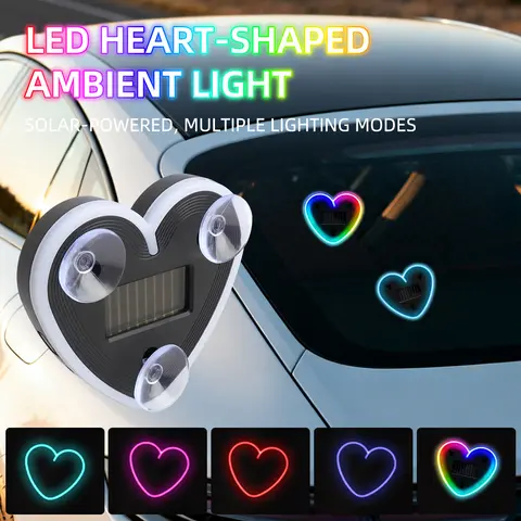 Universal Solar Atmosphere Light Heart-shaped Dynamic Gradient LED Fit Car Interior Ambient Light Decoration Accessory RGB