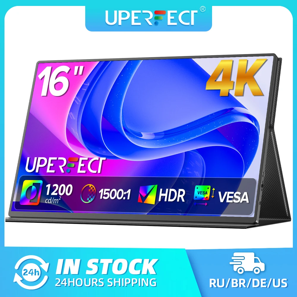 UPERFECT 16" 1200 Nits 4K Portable Monitor for Laptop 3840*2400 UHD 100% sRGB IPS HDR Speakers External Travel Gaming Display