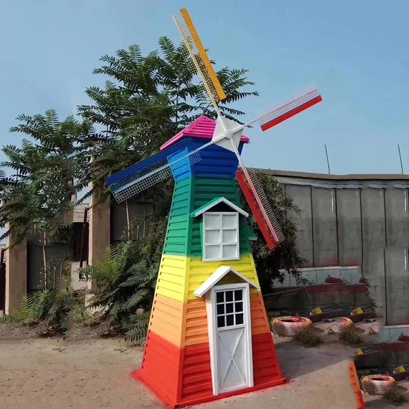 

Anti-corrosion wood, steel and wood combined with large electric color flower sea pastoral ornament windmill