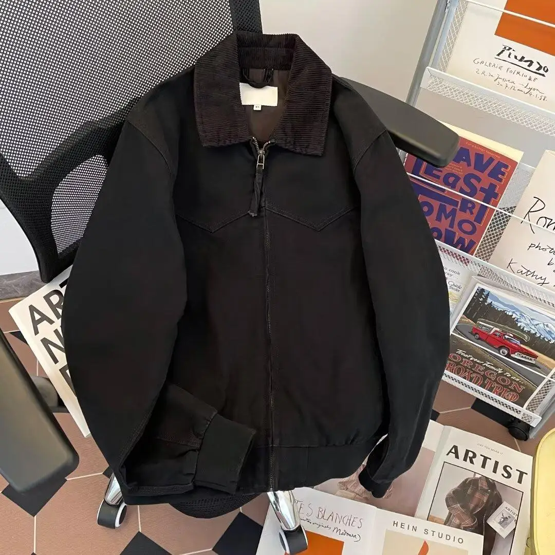 Pure Cotton Detroit Washed Jacket Men's Spring Loose Fit Collared Workwear Jacket Trendy Brand Color Block Casual Coat
