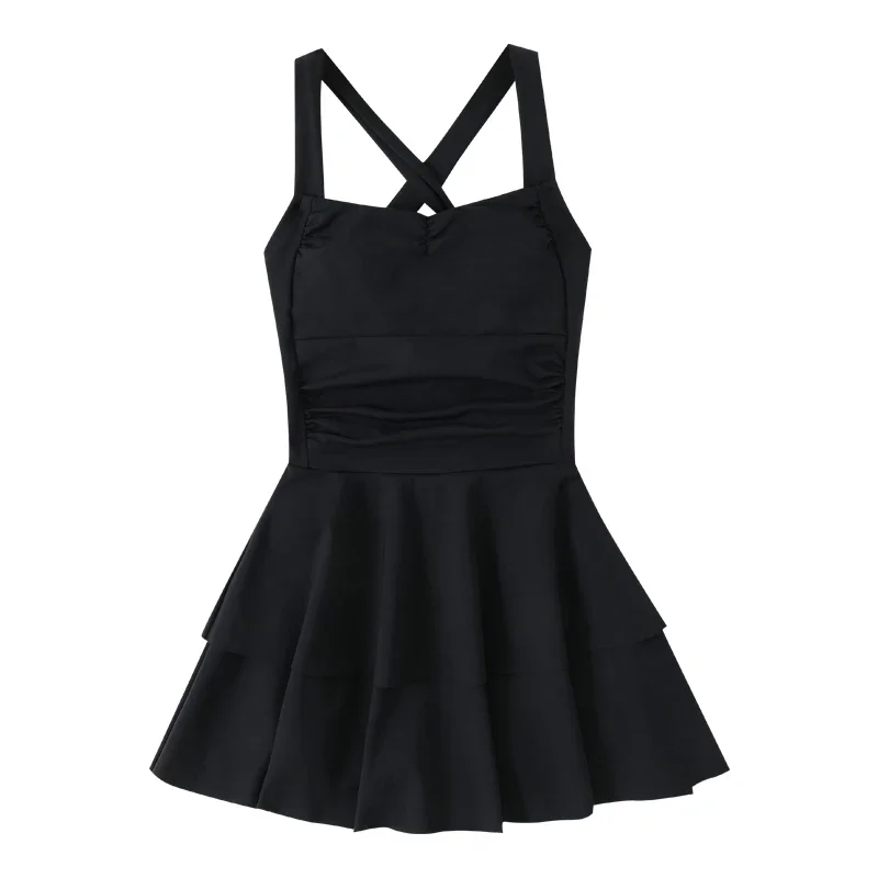 Summer New Solid Color One-piece Pool Suspender Swimsuit Women Sweet High Waist Comfortable Beach Vacation Swimwear