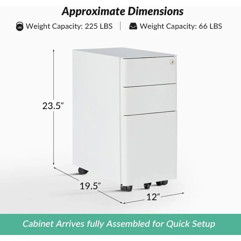 3 Drawer Small Cabinet with Lock, Metal Filing Cabinets Home Office, Anti-Tilt Rolling and Under Desk Cabinet Letter/Legal/A4 ,