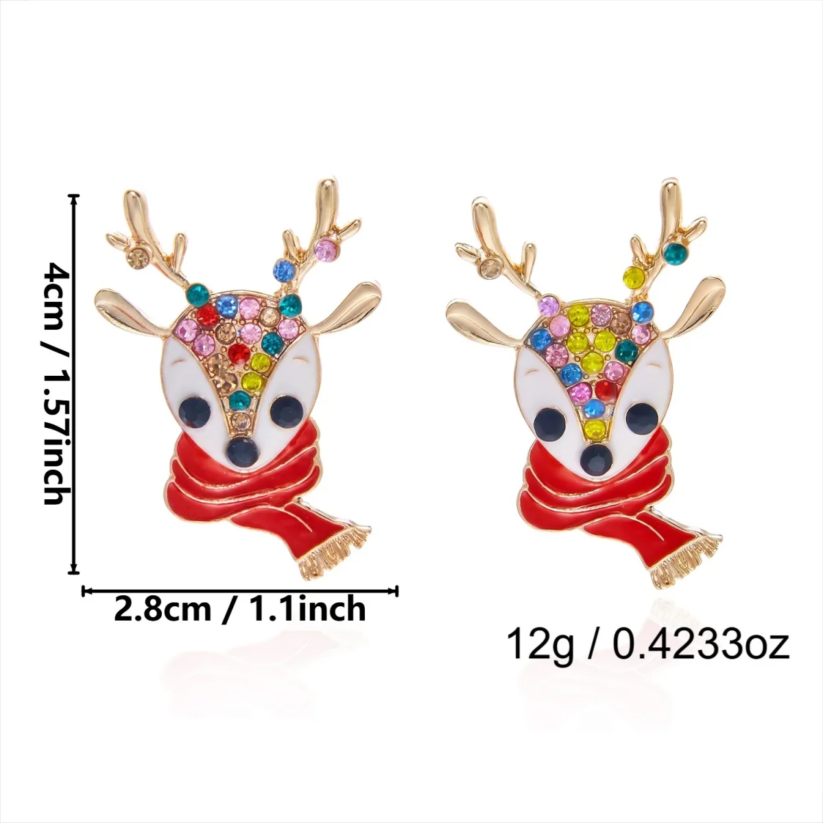 Weihnachtliche Zierliche Ohrringe mit Rotem Schal und Hirschmotiv für Damen, Bunte Strass-Rentier-Elch-Tier-Ohrringe, Neujahrs-Schmuck – Detail 34