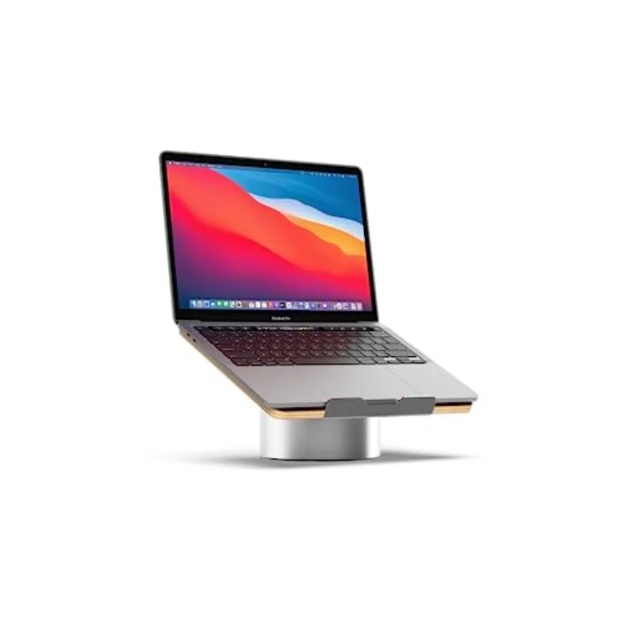 

Laptop Riser for Desk in Wood Top and Space Gray Aluminum Base Compatible with MacBook and Other Laptops Up to 16 Inch Ergonomi