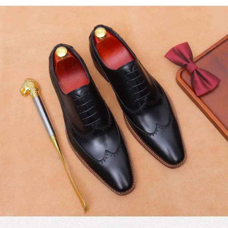 Handmade Mens Dress Shoes Luxury Genuine Leather 2026 Autumn British Style Elegant Fashion Retro Brogues Social Shoes Male