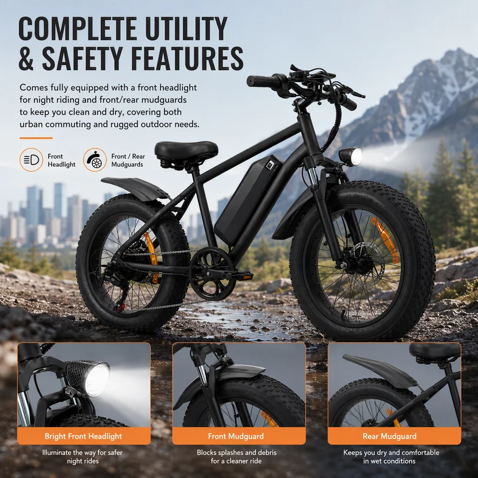 Electric Bike 1000W Motor 20" Fat Tire E-Bike 48V 15Ah Removable Battery Full Suspension Disc Brakes All-Terrain for Adults image 7