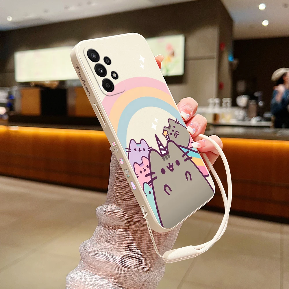 Cute Pusheens Cats Phone Case For Xiaomi Redmi Note 12 11 10 10S 9T 9 8 7 Pro Plus 10C 9A 9C 9T 4G 5G Cover With Hand Strap