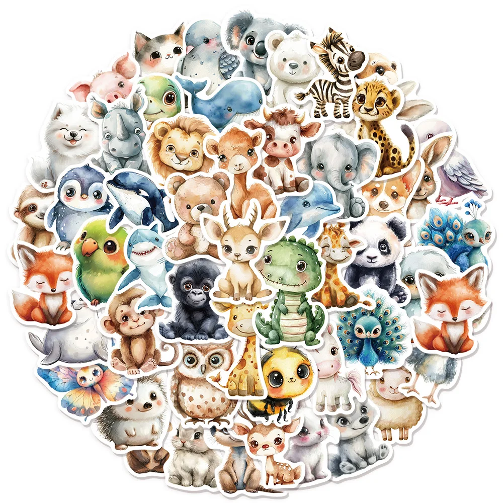 50 قطعة من ملصقات الكتابة على الجدران المتنوعة بألوان مائية لطيفة على شكل حيوانات كرتونية يمكنك صنعها بنفسك لوح التزلج المحمول والكمبيوتر المحمول لعبة ملصقات المكافآت