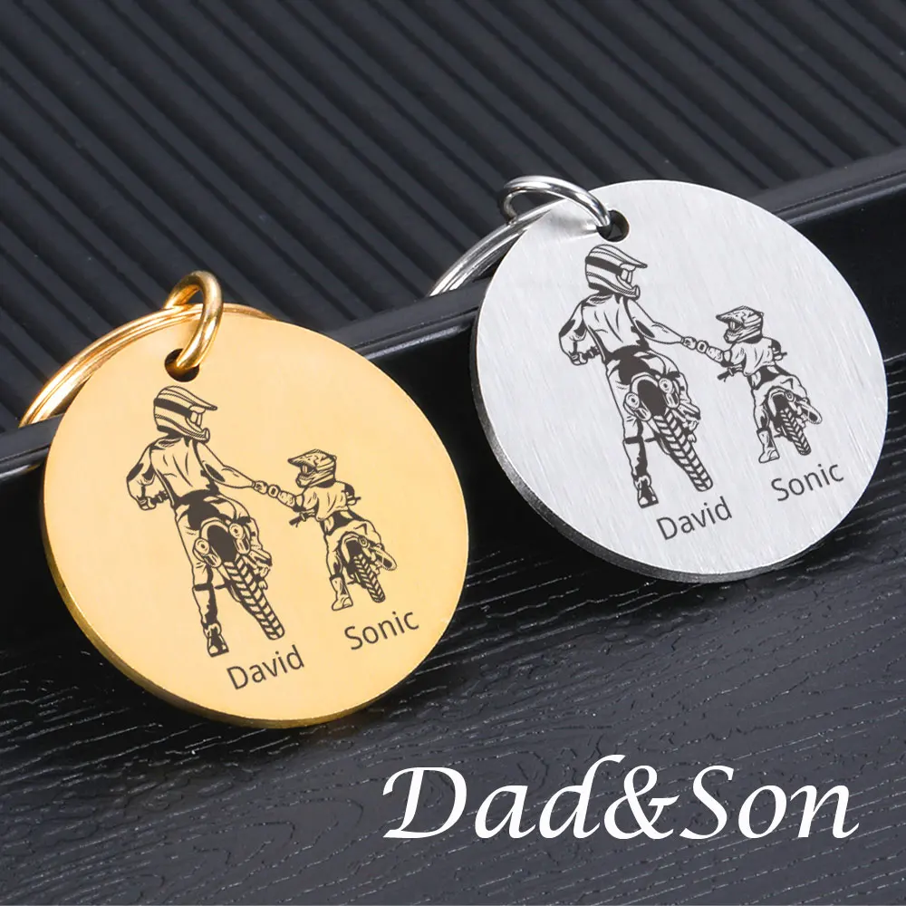 

Personalized Stainless Steel Motorcycle Name Keychains for Dad Son Gift Customized Family Keyring Jewelry